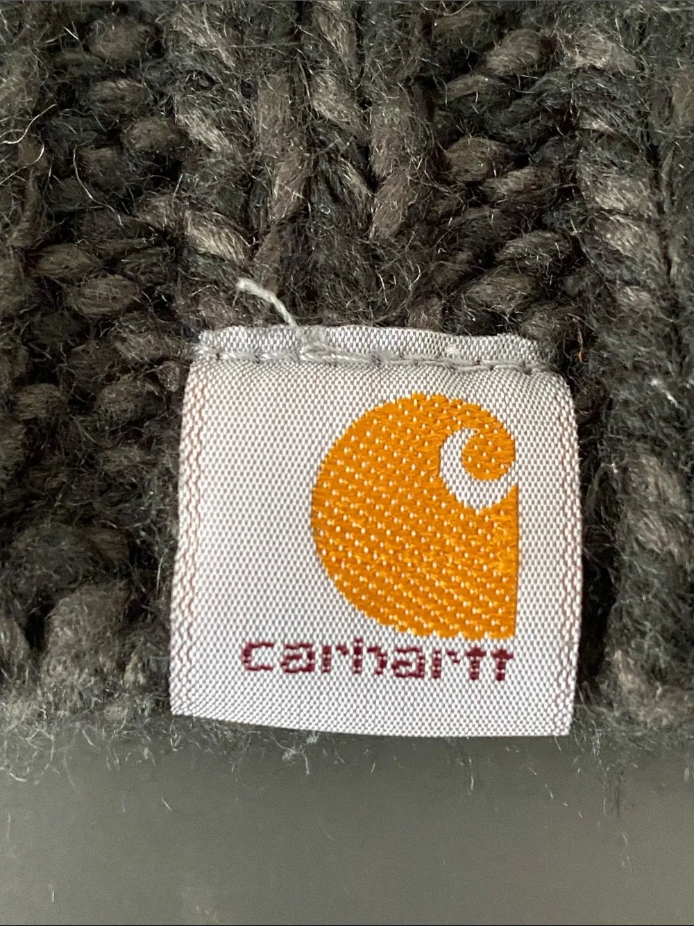 Carhartt Black Rib-Knit Beanie with Tan Pom